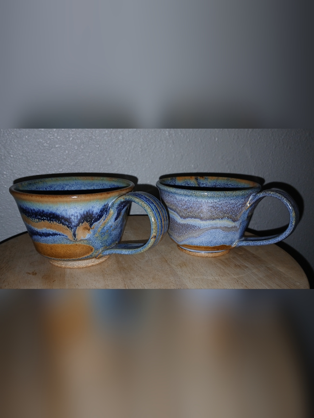 Handmade Ceramic Coffee Mugs - Blue and Brown Glaze (Set of 2)